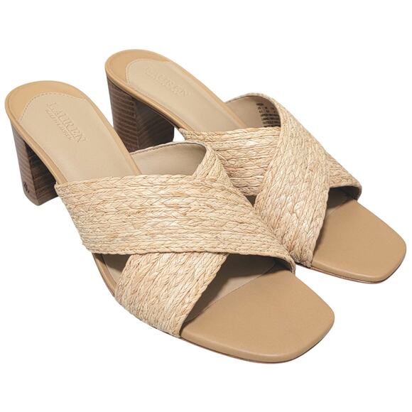 Lauren Ralph Lauren Women Freddi Cross Strap Sandals Size US 8.5B Natural Raffia - Picture 2 of 6